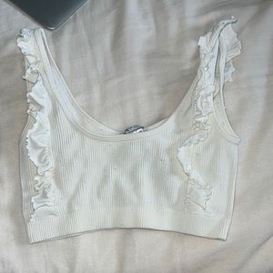 White zara ruffle top.